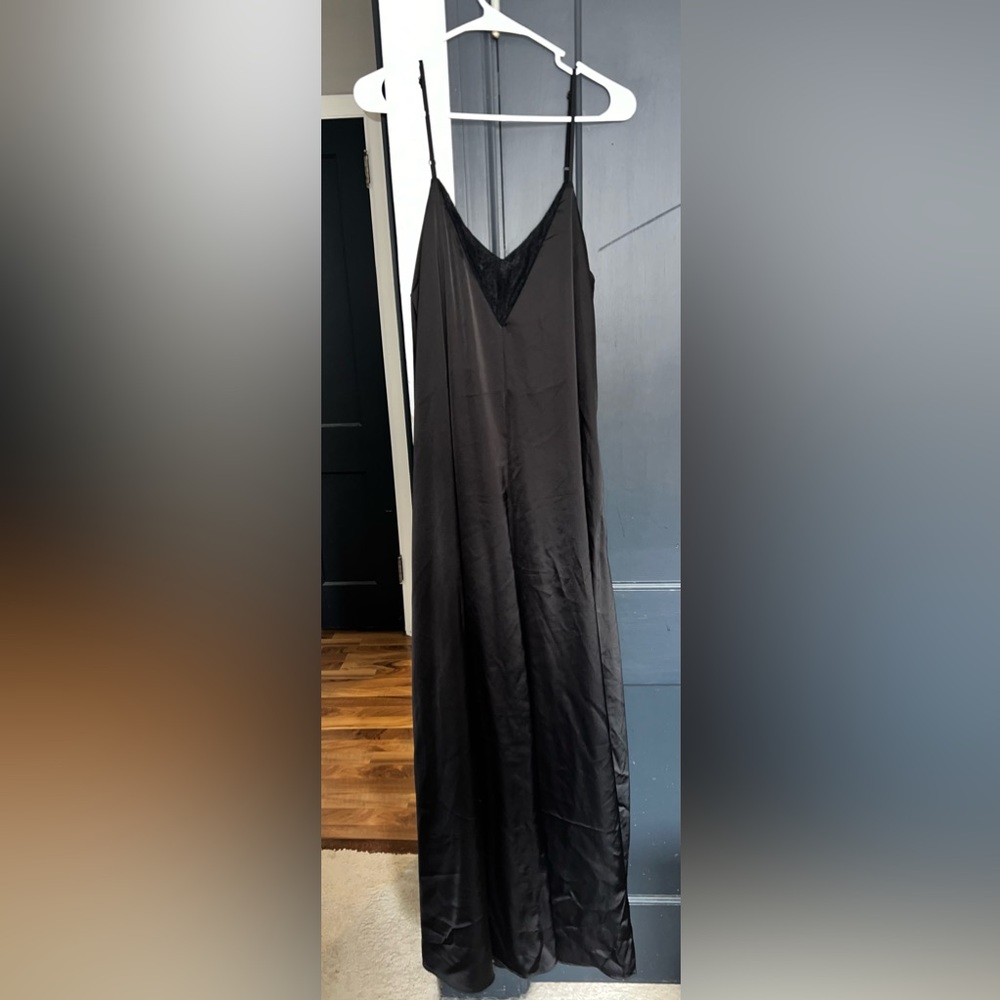 Nasty Gal Black Satin Lace Insert Trapeze Maxi Dress Size 10